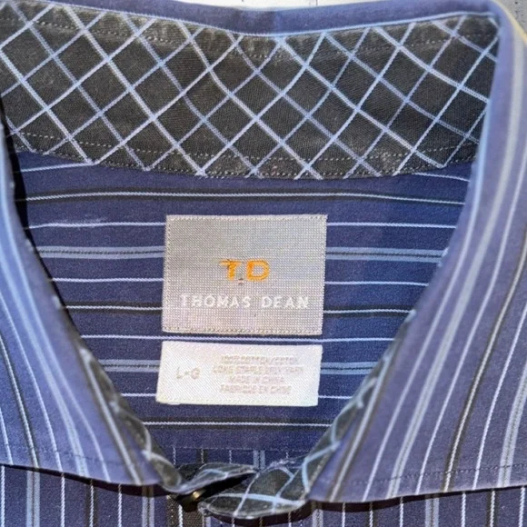 Thomas Dean Men’s Button-Down Shirt L • Navy Multi Stripe • Contrast Cuffs - Picture 3 of 13